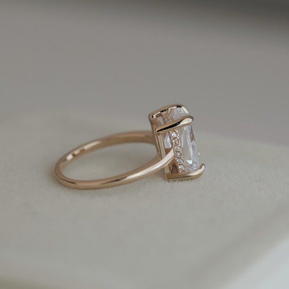 "Super Design Radiant Cut Clear Gemstone Gold Dainty Ring for Women, VIP389 - Picture 3 of 6